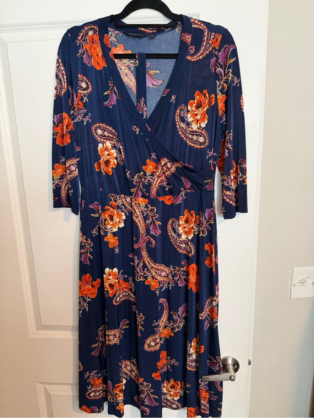 Mlle Gabrielle Navy Midi Dress with Orange Floral Print
